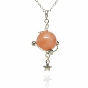Orange‎ Sunstone Gemstone Planet Star Pendant Cosmic Crystal Necklace Silver